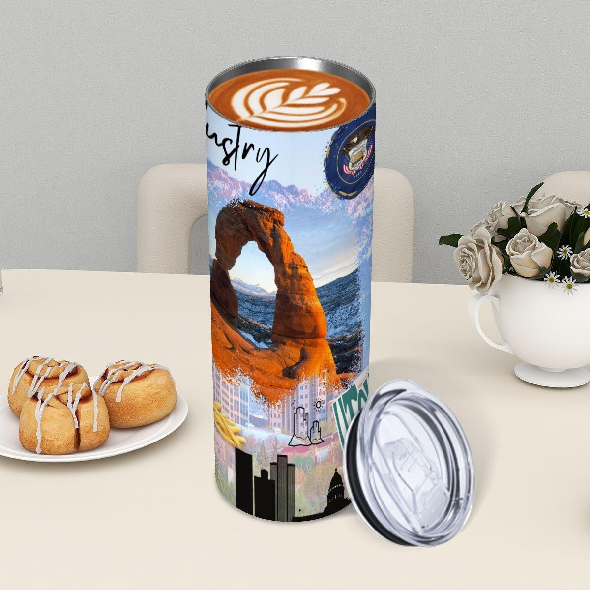 ColorFlow | Utah State Pride Tumbler | Industry Delicate Arch Mountain Scenic | 20oz Skinny Stainless Steel With Straw