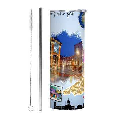 ColorFlow | New Hampshire State Pride Tumbler | Live Free Or Die Town Square Art | 20oz Skinny Stainless Steel With Straw