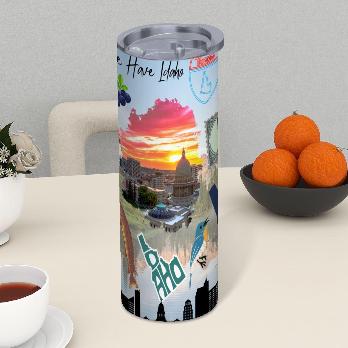 ColorFlow | Idaho State Pride Tumbler | Here We Have Idaho Scenic Capitol Art | 20oz Skinny Stainless Steel With Straw