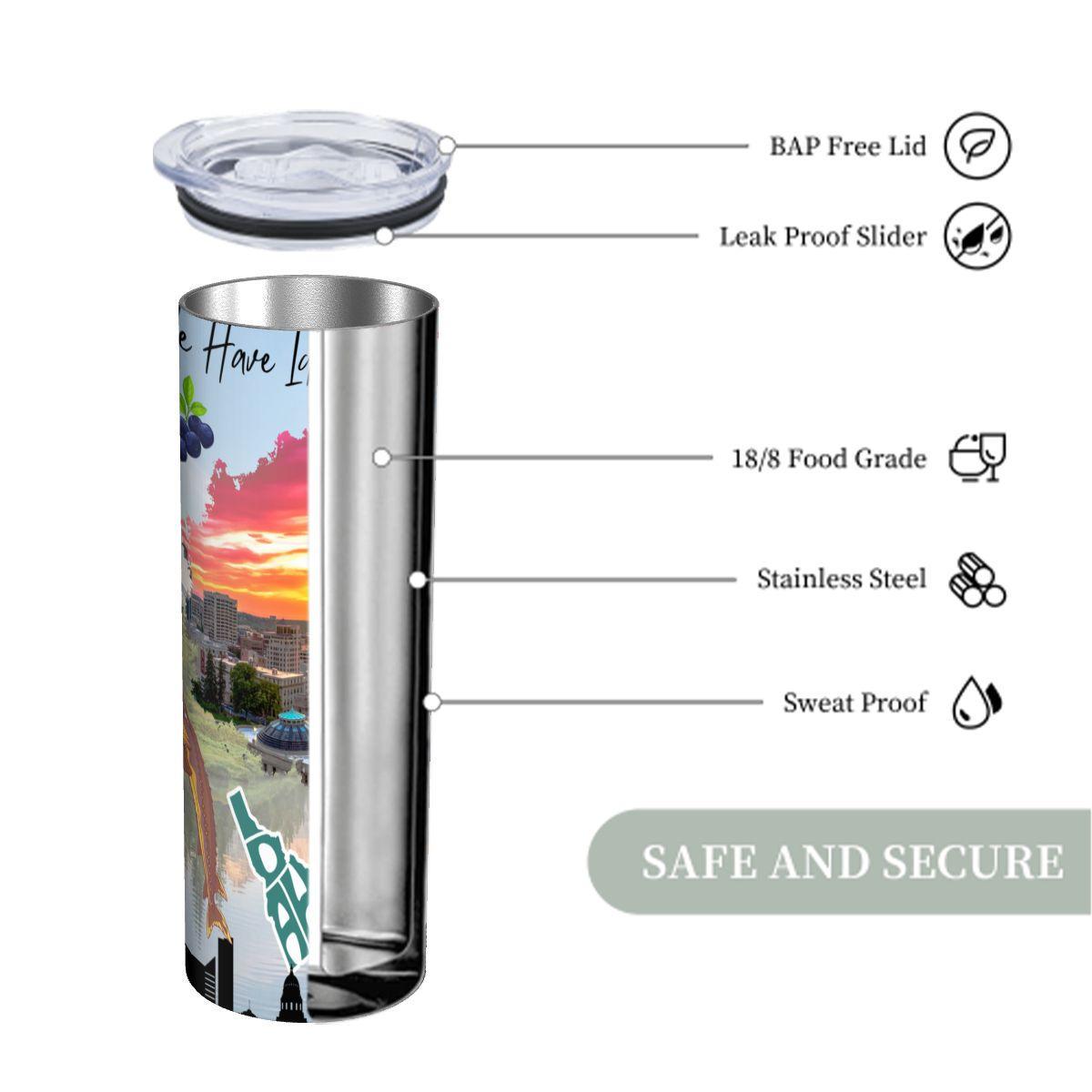 ColorFlow | Idaho State Pride Tumbler | Here We Have Idaho Scenic Capitol Art | 20oz Skinny Stainless Steel With Straw