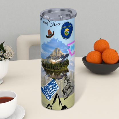 ColorFlow | Montana State Pride Tumbler | Scenic Mountain License Plate Art | 20oz Skinny Stainless Steel With Straw