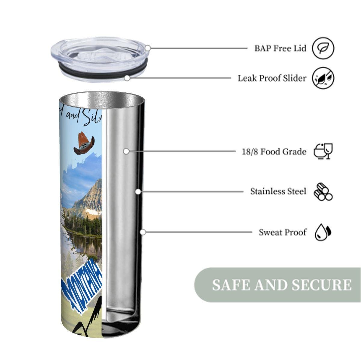 ColorFlow | Montana State Pride Tumbler | Scenic Mountain License Plate Art | 20oz Skinny Stainless Steel With Straw