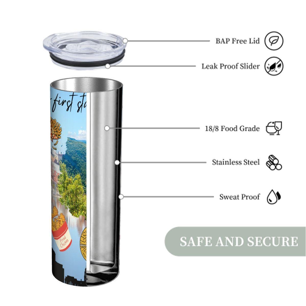 ColorFlow | Delaware State Pride Tumbler | The First State Scenic River Valley | 20oz Skinny Stainless Steel With Straw