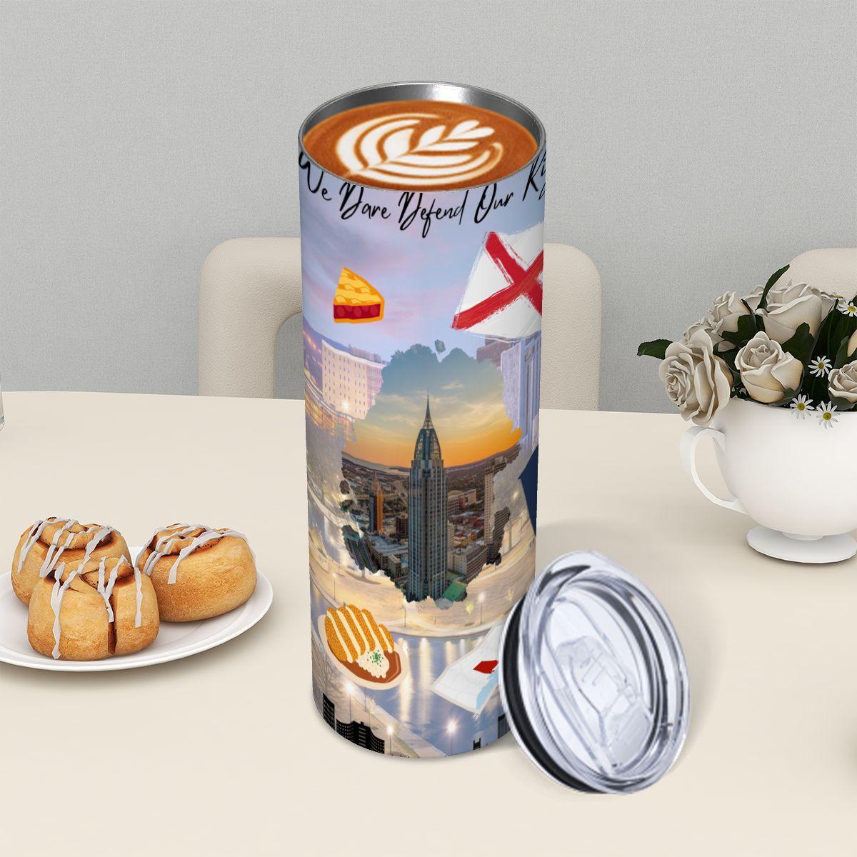 ColorFlow | Alabama Skinny Tumbler | State Pride License Plate Collage | Landmark Travel Design | 20oz Stainless Steel Cup