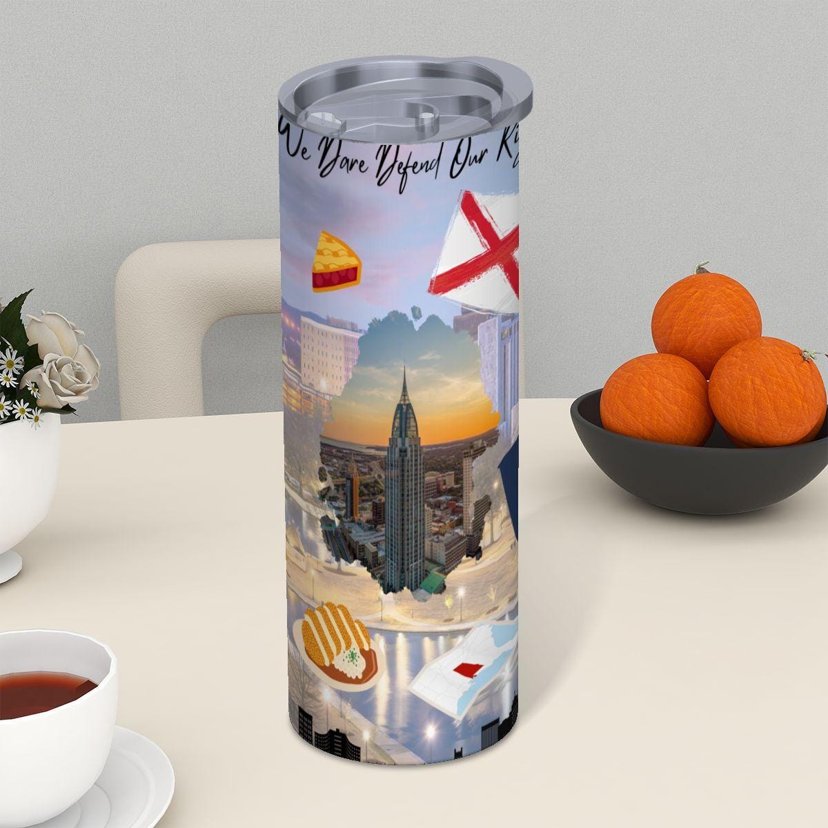 ColorFlow | Alabama Skinny Tumbler | State Pride License Plate Collage | Landmark Travel Design | 20oz Stainless Steel Cup