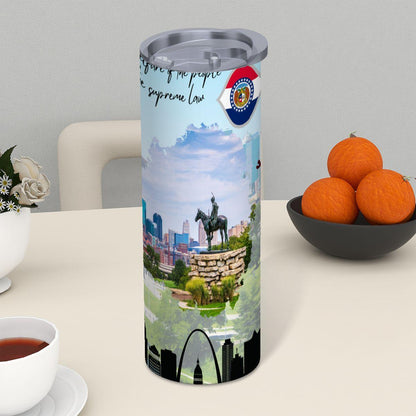 ColorFlow | Missouri State Pride Tumbler | Gateway Arch Historic Cityscape | 20oz Skinny Stainless Steel With Straw