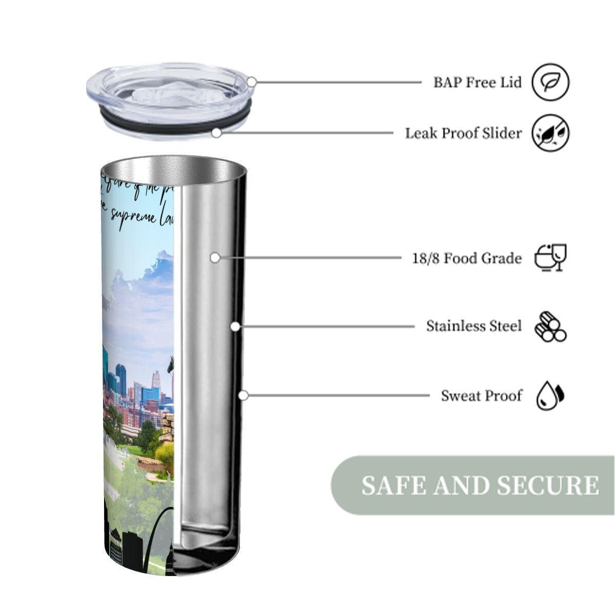 ColorFlow | Missouri State Pride Tumbler | Gateway Arch Historic Cityscape | 20oz Skinny Stainless Steel With Straw