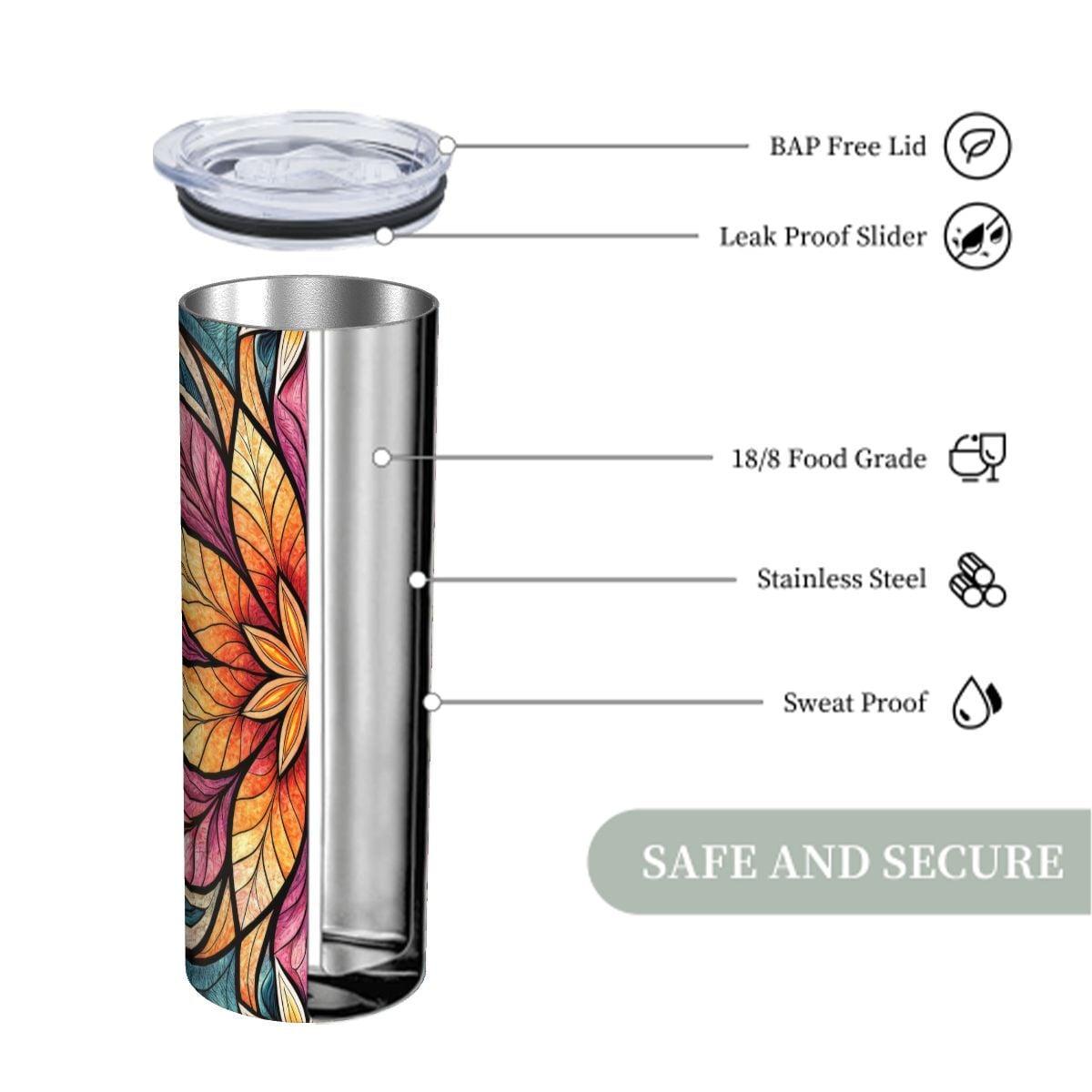 ColorFlow | Radiant Lotus Starburst 20oz Skinny Stainless Steel Tumbler with Straw | Bold Mandala Floral Art