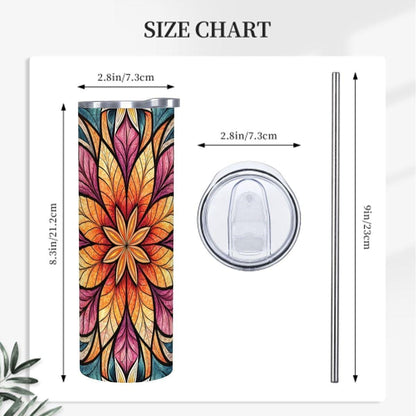 ColorFlow | Radiant Lotus Starburst 20oz Skinny Stainless Steel Tumbler with Straw | Bold Mandala Floral Art