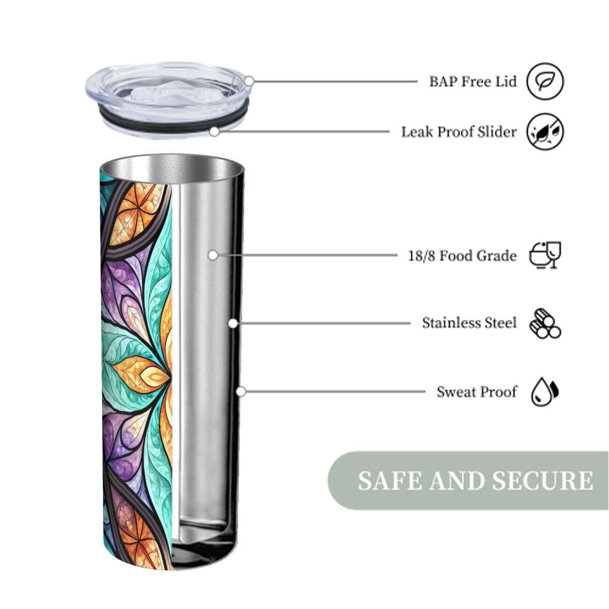 ColorFlow | Coastal Prism Mandala 20oz Skinny Stainless Steel Tumbler with Straw | Teal Purple Geometric Bloom