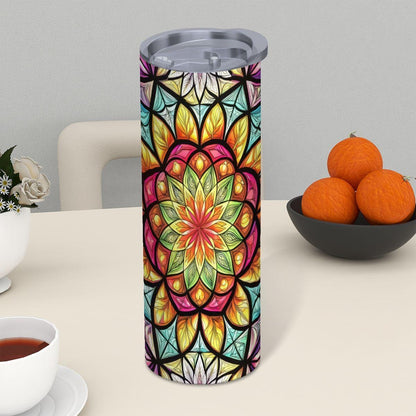 ColorFlow | Radiant Bloom Mandala 20oz Skinny Stainless Steel Tumbler with Straw | Colorful Sacred Floral Art