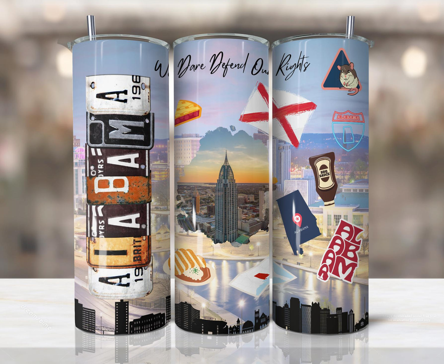 ColorFlow | Alabama Skinny Tumbler | State Pride License Plate Collage | Landmark Travel Design | 20oz Stainless Steel Cup