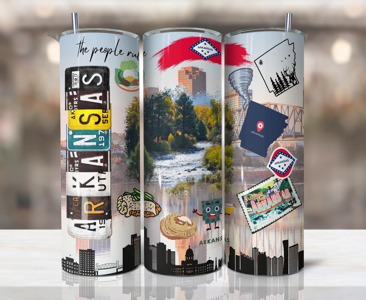 ColorFlow | Arkansas State Pride Tumbler | The People Rule Natural River Scenic | 20oz Skinny Stainless Steel With Straw