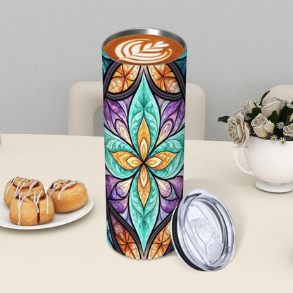ColorFlow | Coastal Prism Mandala 20oz Skinny Stainless Steel Tumbler with Straw | Teal Purple Geometric Bloom