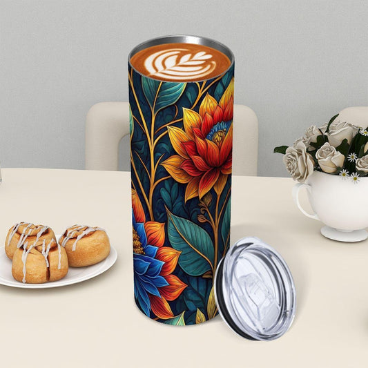 ColorFlow | Midnight Lotus Bloom 20oz Skinny Stainless Steel Tumbler with Straw | Bold Botanical Floral Design