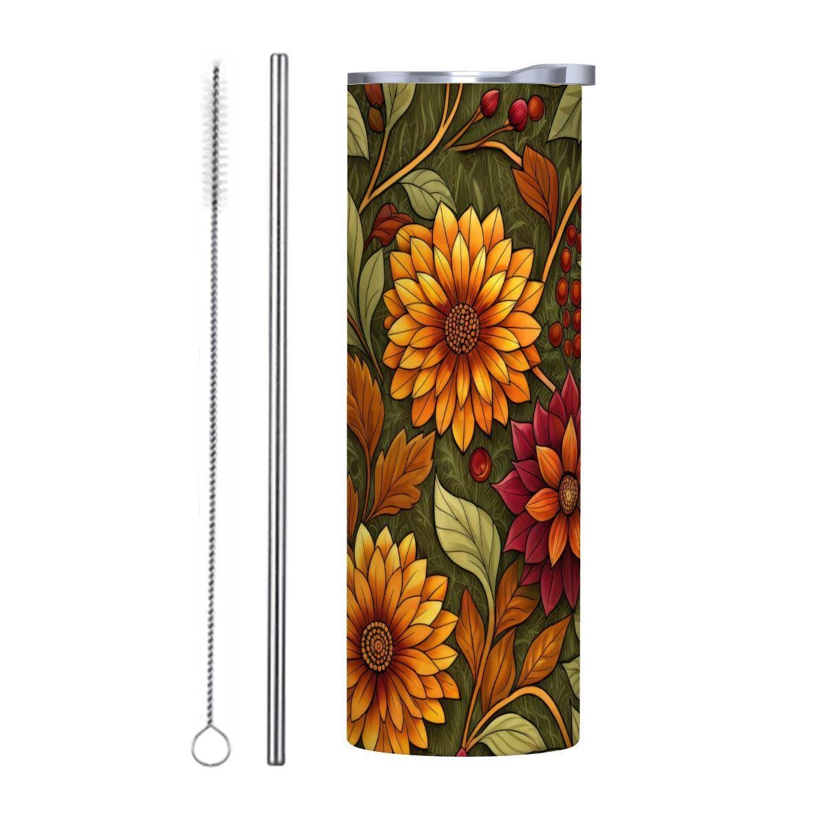 ColorFlow | Harvest Bloom Wildflowers 20oz Skinny Stainless Steel Tumbler with Straw | Autumn Floral Nature Art