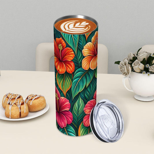 ColorFlow | Tropical Hibiscus Garden 20oz Skinny Stainless Steel Tumbler with Straw | Bold Island Floral Art