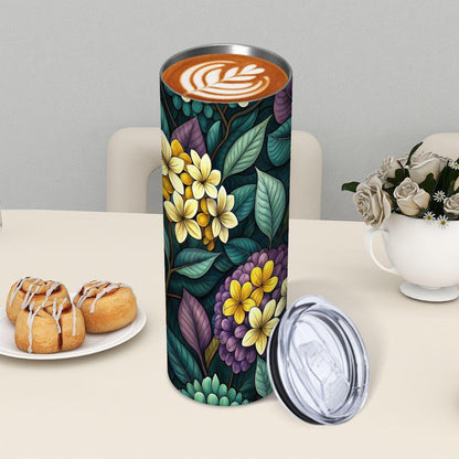 ColorFlow | Twilight Hydrangea Garden 20oz Skinny Stainless Steel Tumbler with Straw | Elegant Floral Night Art