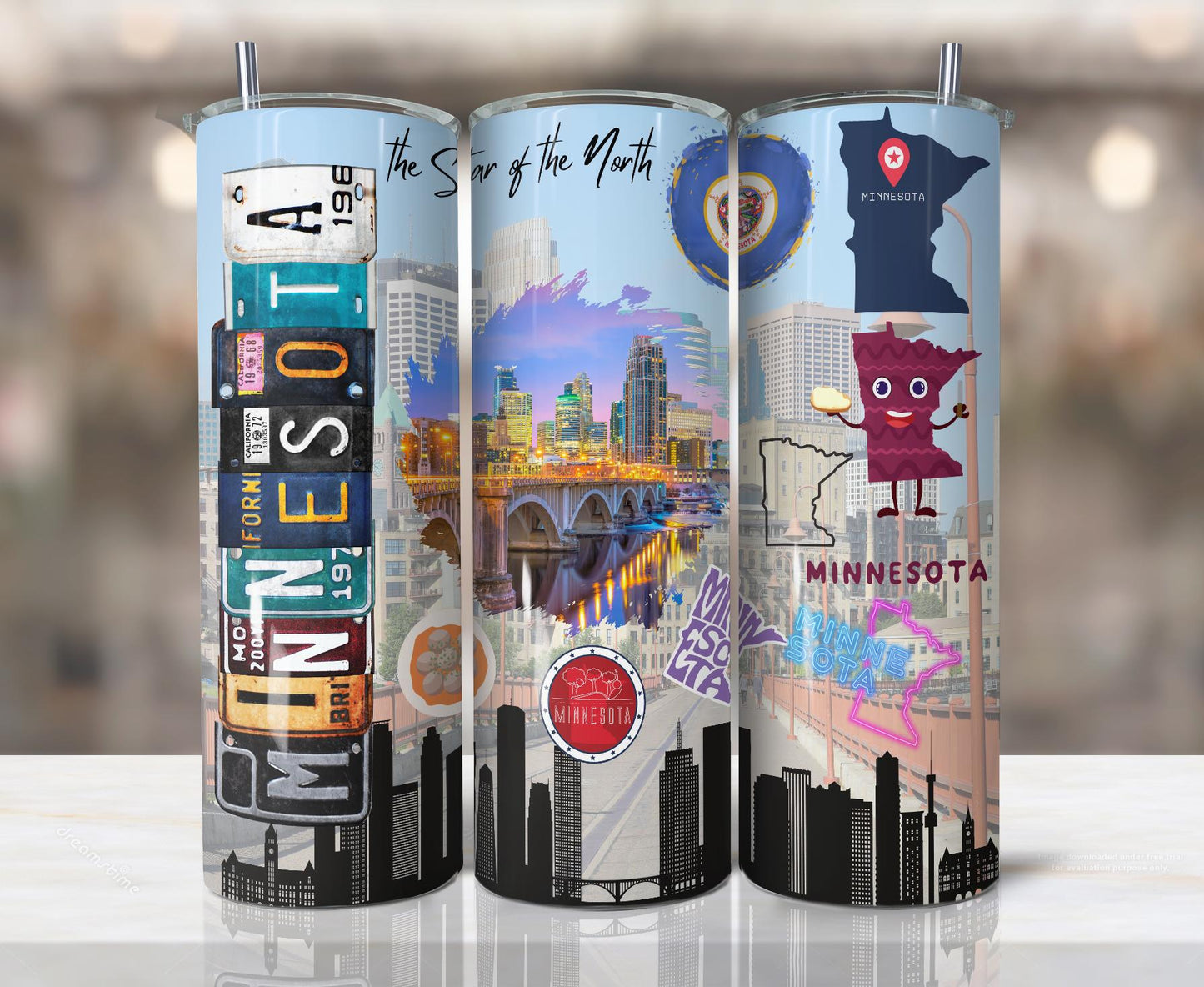 ColorFlow | Minnesota State Pride Tumbler | Star of the North City Skyline Art | 20oz Skinny Stainless Steel With Straw