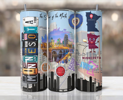 ColorFlow | Minnesota State Pride Tumbler | Star of the North City Skyline Art | 20oz Skinny Stainless Steel With Straw