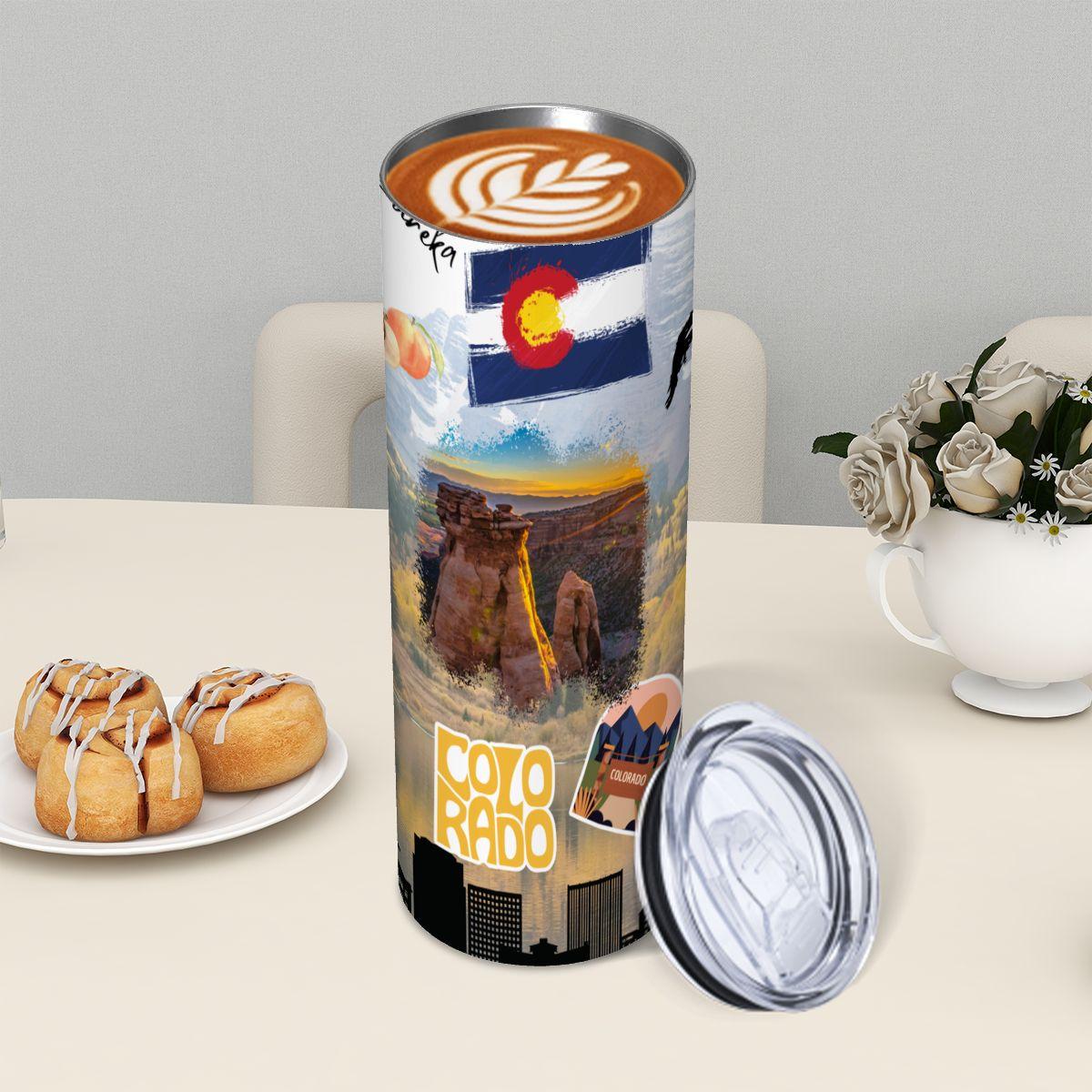 ColorFlow | Colorado Mountain Escape 20oz Skinny Stainless Steel Tumbler with Straw | Rocky Mountains Adventure Travel Cup