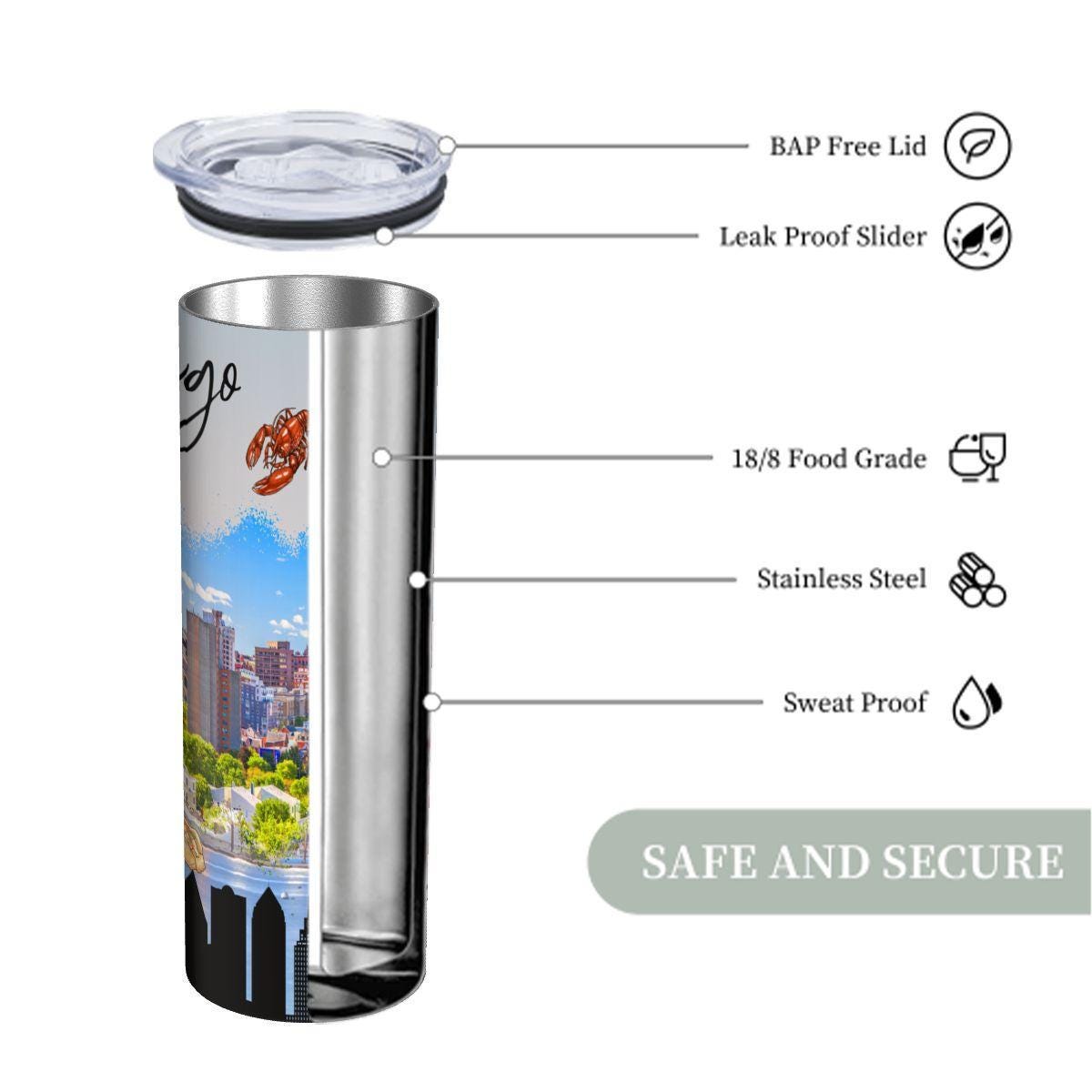 ColorFlow | Maine Coastal Pride 20oz Skinny Stainless Steel Tumbler with Straw | Portland Harbor Lobster State Cup
