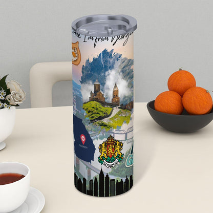 ColorFlow | Georgia Southern Charm 20oz Skinny Stainless Steel Tumbler with Straw | Atlanta Peach State Travel Cup