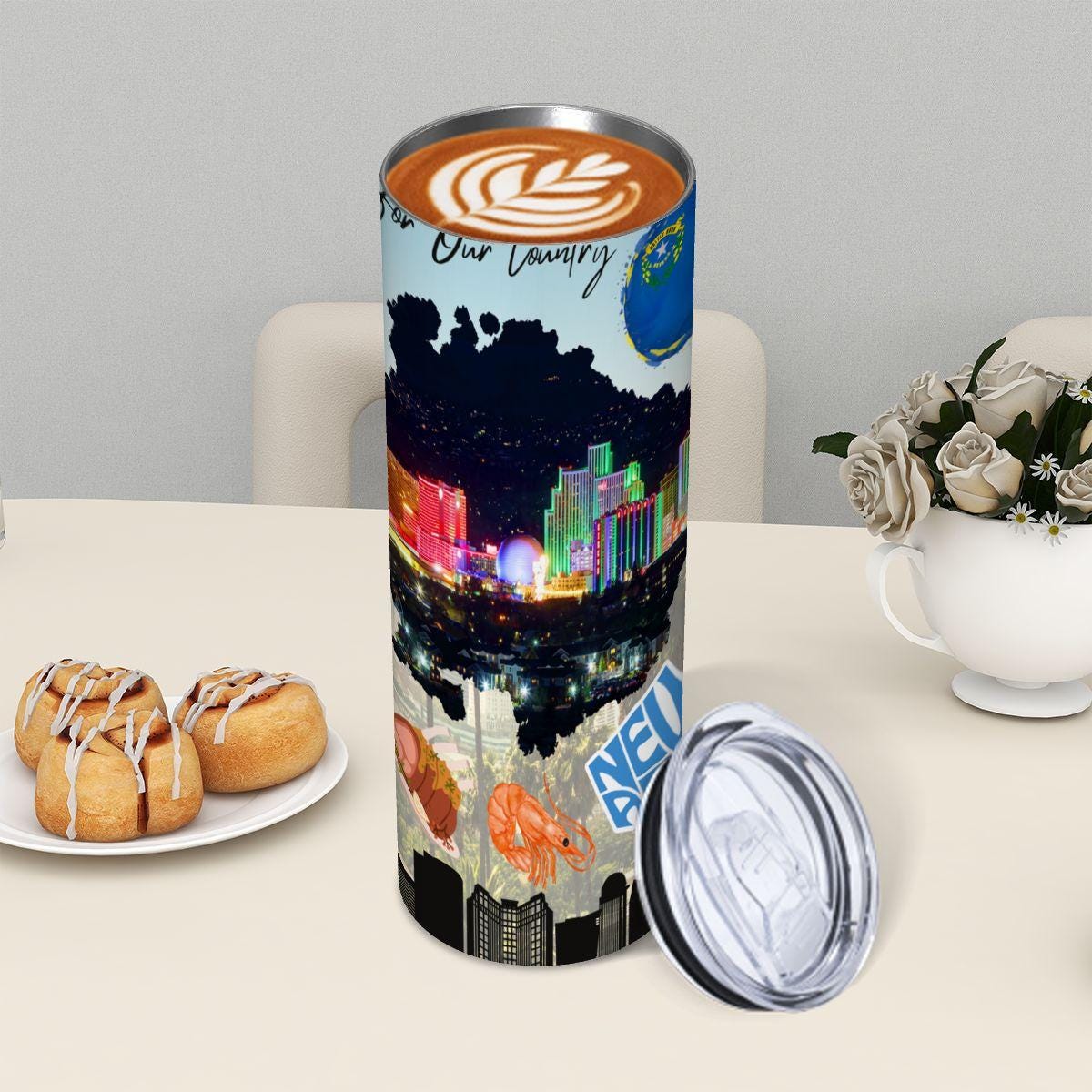 ColorFlow | Nevada State Icons 20oz Skinny Stainless Steel Tumbler with Straw | Las Vegas Skyline Travel Drinkware