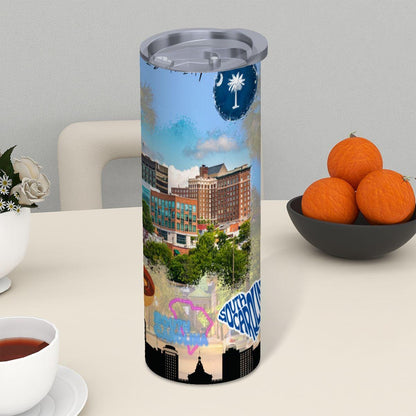 ColorFlow | South Carolina State Pride 20oz Skinny Stainless Steel Tumbler with Straw | Palmetto State Skyline Travel Cup