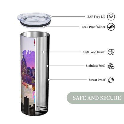 ColorFlow | Tennessee State Pride 20oz Skinny Stainless Steel Tumbler with Straw | Nashville Skyline Travel Tumbler