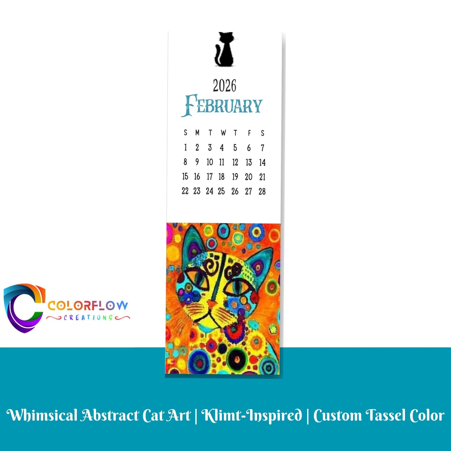 ColorFlow | 12 Month Cat Art Metal Bookmark Set Vibrant Illustrated Calendar Collection for Readers Gift Set | Optional Personalization