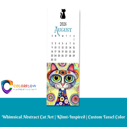 ColorFlow | 12 Month Cat Art Metal Bookmark Set Vibrant Illustrated Calendar Collection for Readers Gift Set | Optional Personalization
