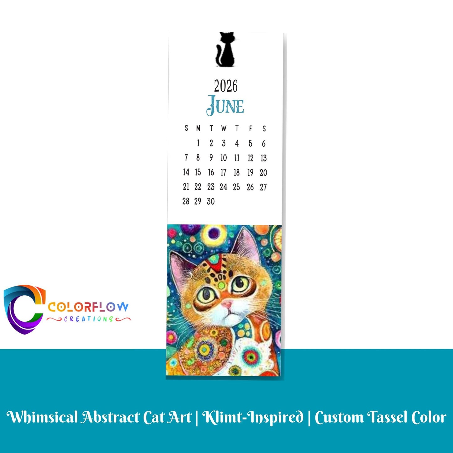 ColorFlow | 12 Month Cat Art Metal Bookmark Set Vibrant Illustrated Calendar Collection for Readers Gift Set | Optional Personalization