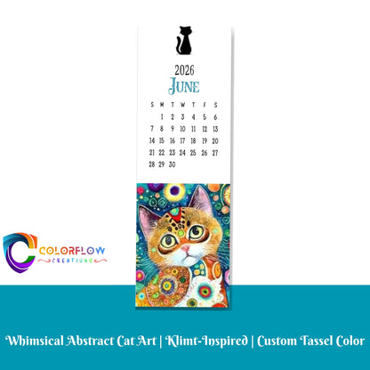 ColorFlow | 12 Month Cat Art Metal Bookmark Set Vibrant Illustrated Calendar Collection for Readers Gift Set | Optional Personalization