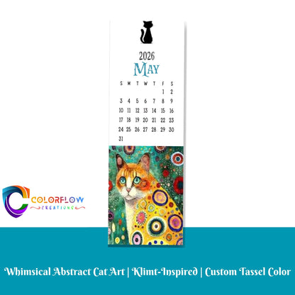 ColorFlow | 12 Month Cat Art Metal Bookmark Set Vibrant Illustrated Calendar Collection for Readers Gift Set | Optional Personalization