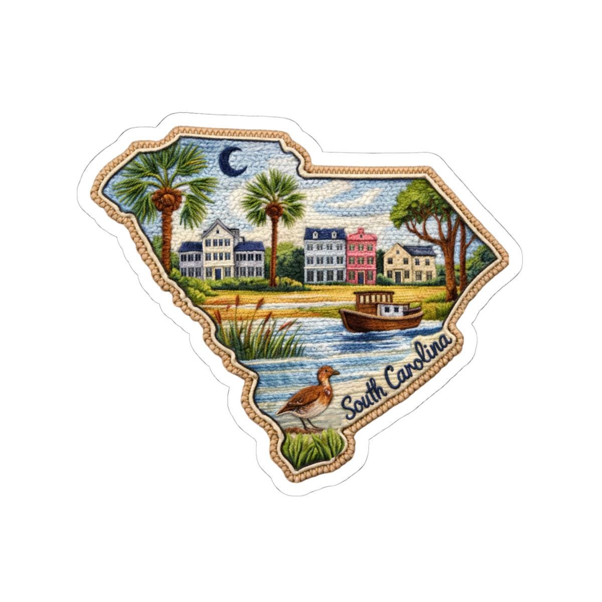 ColorFlow | South Carolina Lowcountry Scene Vinyl Sticker | Coastal Homes Palms and Marshland Artwork