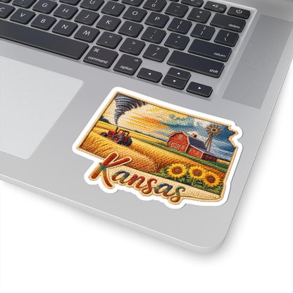 ColorFlow | Kansas Sunflower Plains Vinyl Sticker | Prairie Farmland Barn and Heartland Scenic Art
