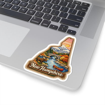 ColorFlow | New Hampshire Mountain Passage Vinyl Sticker | Covered Bridge River Moose and Alpine Autumn Art