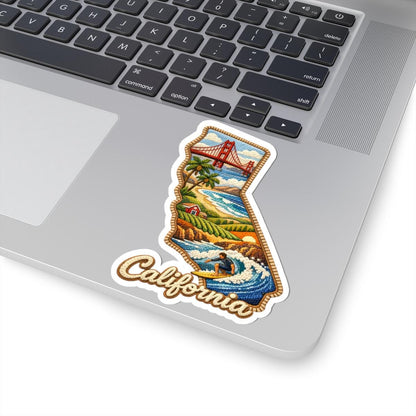 ColorFlow | California Golden Coast Vinyl Sticker | Coastal Cliffs Surf Waves and Iconic Bridge Landscape Art