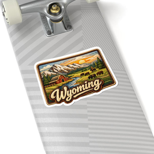 ColorFlow | Wyoming Frontier Range Vinyl Sticker | Open Plains Mountain Barns and Western Sunset Art