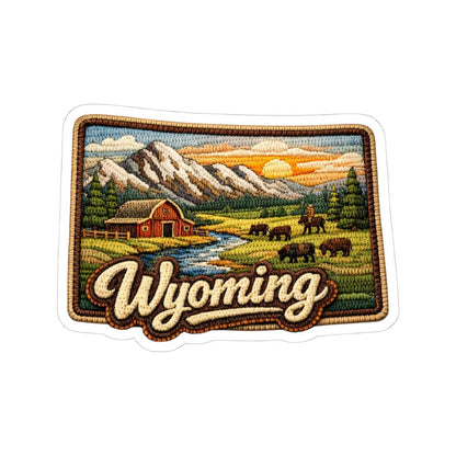 ColorFlow | Wyoming Frontier Range Vinyl Sticker | Open Plains Mountain Barns and Western Sunset Art