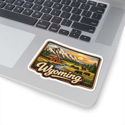 ColorFlow | Wyoming Frontier Range Vinyl Sticker | Open Plains Mountain Barns and Western Sunset Art