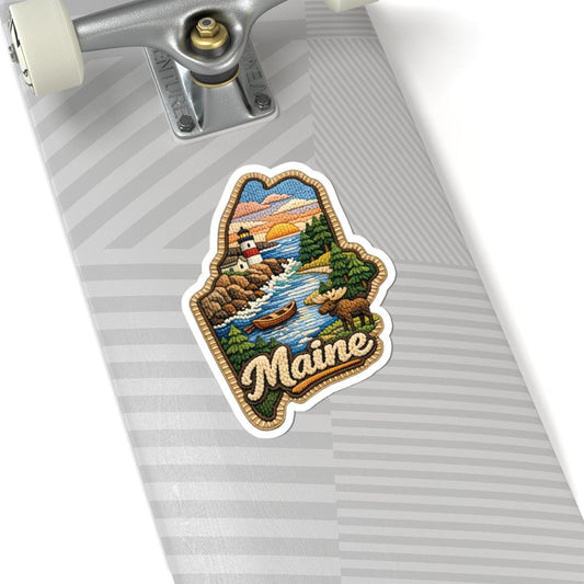 ColorFlow | Maine Coastal Wilderness Vinyl Sticker | Lighthouse Pine Shores Canoe and Northern Seascape Art