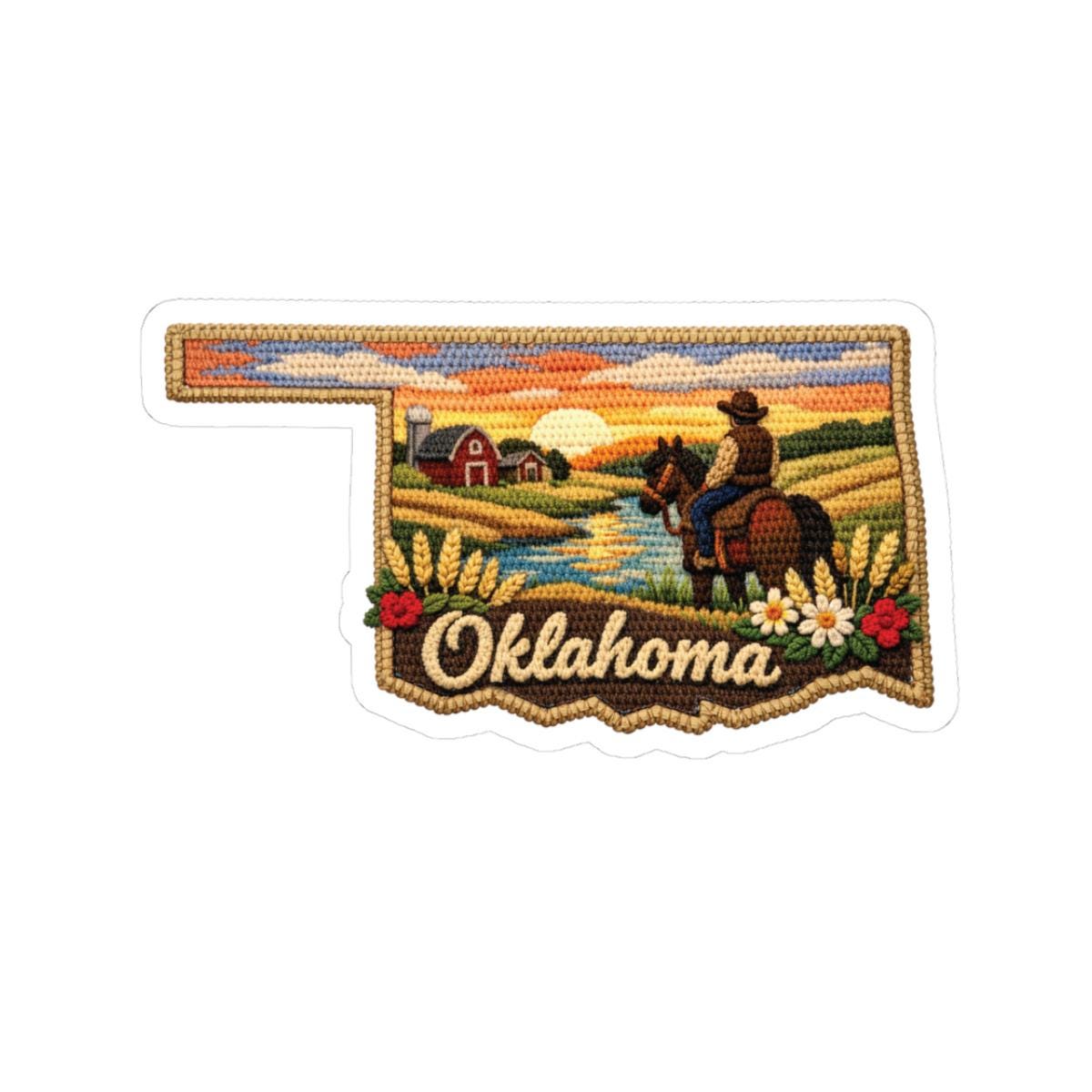 ColorFlow | Oklahoma Prairie Sunset Vinyl Sticker | Cowboy Fields River Valley and Heartland Landscape Art
