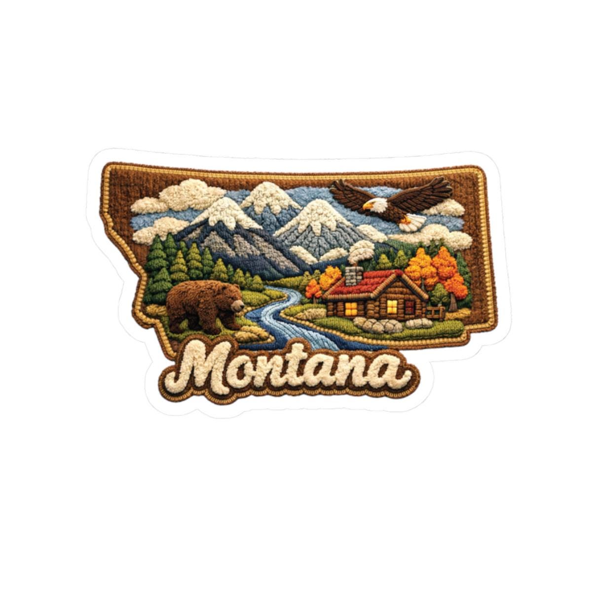 ColorFlow | Montana Wilderness Retreat Vinyl Sticker | Mountain Rivers Cabin Wildlife and Big Sky Landscape Art