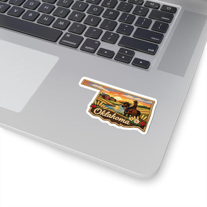 ColorFlow | Oklahoma Prairie Sunset Vinyl Sticker | Cowboy Fields River Valley and Heartland Landscape Art