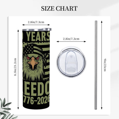 ColorFlow | 250 Years of Freedom Patriotic Eagle 1776 2026 20oz Skinny Stainless Steel Tumbler with Straw