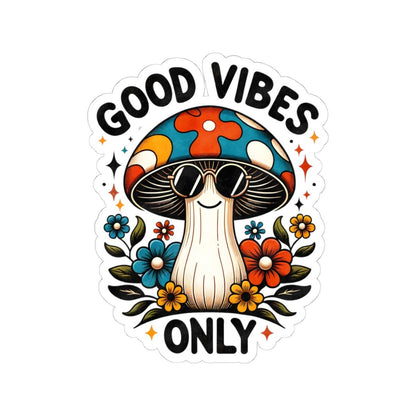 ColorFlow | Good Vibes Only Smiling Mushroom Retro Psychedelic Floral Art Vinyl Sticker