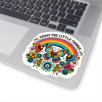 ColorFlow | Enjoy the Little Things Rainbow Butterfly Boho Floral Inspirational Art Vinyl Sticker