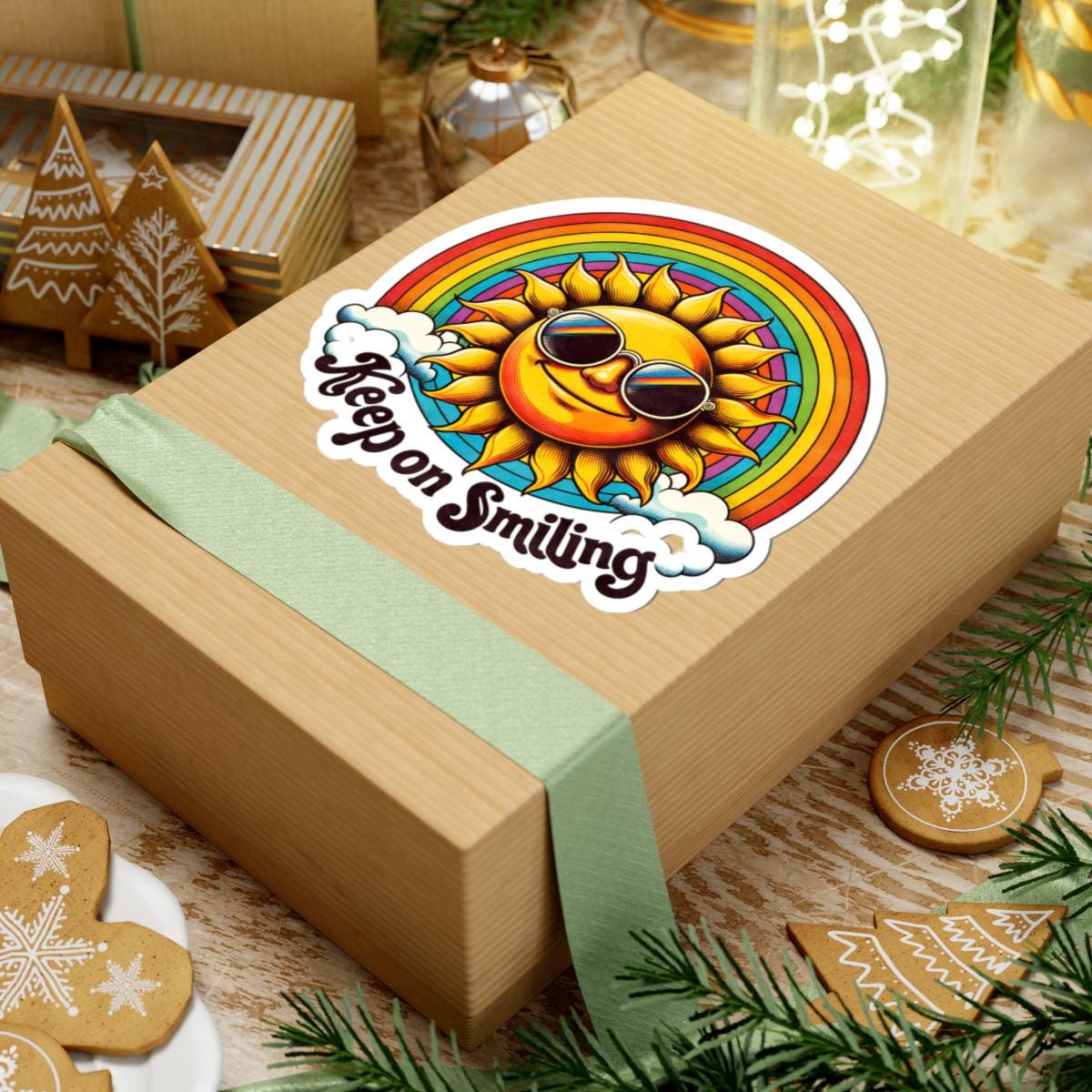ColorFlow | Keep on Smiling Sunshine Rainbow Retro Positivity Wall Art Vinyl Sticker